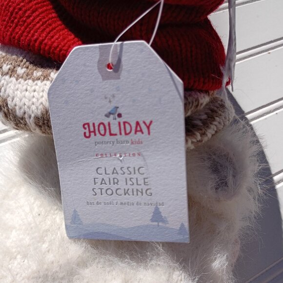 POTTERY BARN Christmas Stocking Classic Fair Isle Knitted Polar Bear Monogram - Picture 11 of 14